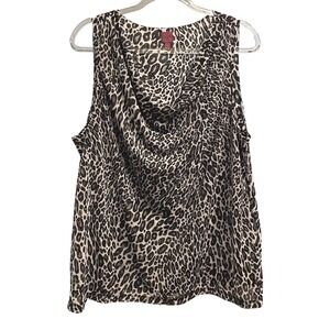 212 Collection Womens Leopard Print Cowl Neck‎ Sleeveless Blouse Black White 1X